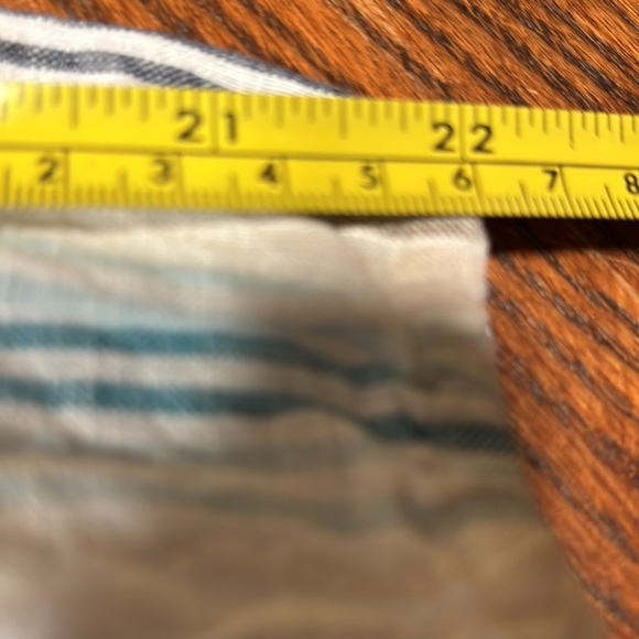 J. Jill Love Linen Blouse White With Teal Stripes Scroll Pattern Size M - Picture 9 of 10